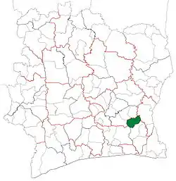 Location in Ivory Coast. Akoupé Department has retained the same boundaries since its creation in 2005.