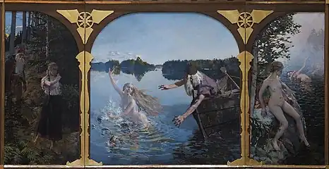 The earlier 1889 version of the triptych by Gallen-Kallela where Aino had the likeness of a French model