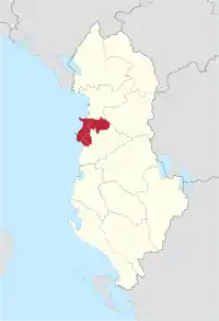 Map of Albania with Durrës County highlighted