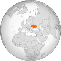 Map indicating locations of Albania and Ukraine