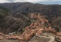 Albarracín, in a meander of the Guadalaviar River, viewed from Torre del Andador.