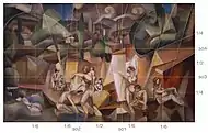 Albert Gleizes, 1912, Les Baigneuses (The Bathers), oil on canvas, 105 x 171&nbsp;cm, Musée d'Art Moderne de la Ville de Paris, golden rectangle (painting, 1 to 1.618 ± 0.07), golden ratio grid (golden/yellow grid, so1 - so4), and 4 : 6 ratio grid overlay