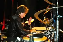 Aldo Mazza playing on his signature drum set