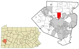 Location in Allegheny County and the state of Pennsylvania