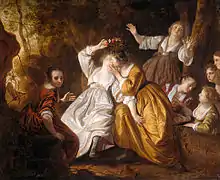 Painting by Dutch painter Jacob van Loo depicting the marriage scene of the play "Il Pastor Fido" by Guarini.