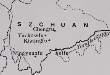 Map of Szechwan showing American Baptist mission stations
