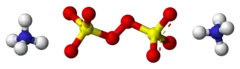 Ball-and-stick models of two ammonium cations and one peroxydisulfate anion