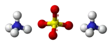 Ball-and-stick model of two ammonium cations and one sulfate anion
