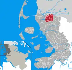 Map of Nordfriesland highlighting Süderlügum