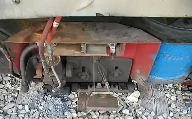 Third rail contact shoe installed on the front Bogie of an RTL-II car for operation into New York Penn Station