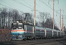 EMD AEM-7 #908 on the Northeast Corridor in 1980.