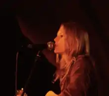 Amy Odell performing at The Byline Festival, UK, 2018