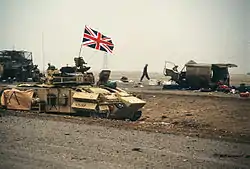 An armoured personnel carrier flying the Union Jack
