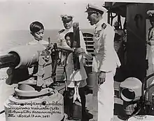 King Ananda Mahidol and Prince Bhumibol Adulyadej on HTMS Maeklong in 1939