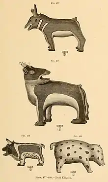 Zuni Pueblo clay animal effigy fetishes, created before 1880.