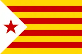 Estelada used by the PSAN (1968-1977), Marxist Unification Movement (1977-1978), Catalan Workers Bloc (1978-1982) and Left Bloc for National Liberation (1979-1982).