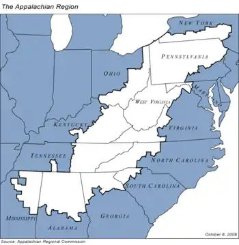 Areas included under the Appalachian Regional Commission's charter