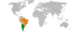 Map indicating locations of Argentina and Brazil