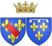 Arms of Bathilde as Duchess of Bourbon, Princess of Condé mother of Louis de Bourbon-Condé, Duc d'Enghien