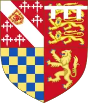 Usual quarterings of Howard, Dukes of Norfolk after 1842: with FitzAlan (Gules a lion rampant or) in the 4th quarter, in place of Mowbray;  in 1842 the future 14th Duke adopted as a prefix the additional surname of FitzAlan (of Arundel Castle, feudal Earls of Arundel, Barons Mowbray, etc), whose heiress in 1555 had married Thomas Howard, 4th Duke of Norfolk.