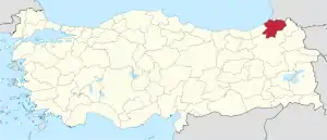 Location of Artvin Province in Turkey
