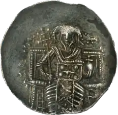 Coin depicting an enthroned man.