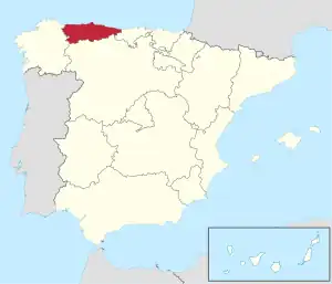 Map of Asturias in Spain