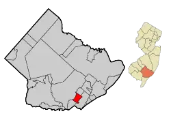 Map of Linwood in Atlantic County. Inset: Location of Atlantic County highlighted in the State of New Jersey.