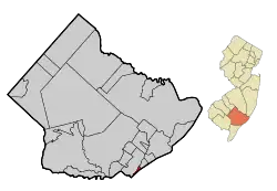 Map of Longport in Atlantic County. Inset: Location of Atlantic County in the state of New Jersey.