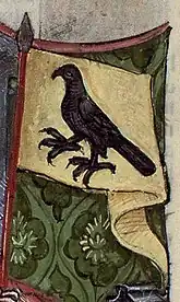 A yellow banner with a bird of prey