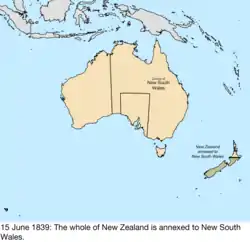 Map of British claims to Australia; for details, refer to adjacent text