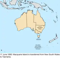 Map of British claims to Australia; for details, refer to adjacent text