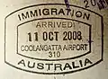Entry stamp at Coolangatta Airport
