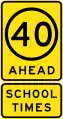 (R4-V108) 40&nbsp;km/h Speed Limit Ahead (School Times) (Used in Victoria)