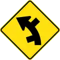 (W2-12) Staggered side road intersection, first from left on a curve on left