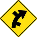 (W2-12) Staggered side road intersection, first from right on a curve on right