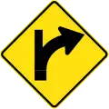 (W2-16) Side road intersection, entering straight ahead on a curve on right