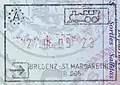 Entry stamp for rail travel, issued at Bregenz