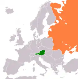 Map indicating locations of Austria and Soviet Union