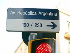 Road plate: Avenida de la República Argentina.