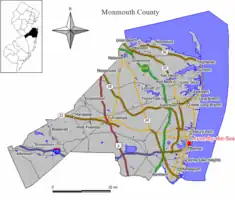 Map of Avon-by-the-Sea in Monmouth County. Inset: Location of Monmouth County highlighted in the State of New Jersey.