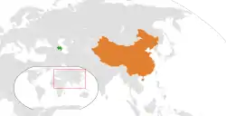 Map indicating locations of Azerbaijan and China