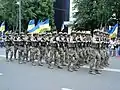 Soldiers of the National Guard of Ukraine wearing MultiCam in a military parade.
