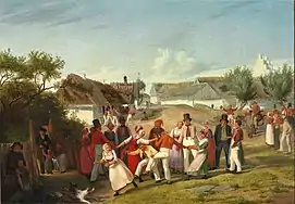 Farmboys and Girls Gather for Outdoor Merrymaking on a Holiday Afternoon (1847)