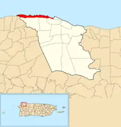 Location of Bajura within the municipality of Isabela shown in red