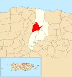 Location of Bajura within the municipality of Vega Alta shown in red