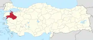 Location of Balıkesir Province in Turkey
