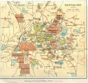 Image 2Bangalore city map, circa 1924 from "Murray's 1924 Handbook", with the pete and Cantonment areas clearly visible. (from History of Bangalore)