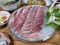 Bangeo-hoe (Hangul: 방어회), raw amberjack
