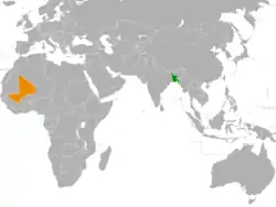 Map indicating locations of Bangladesh and Mali